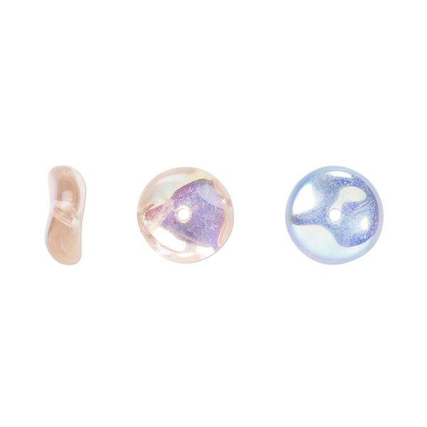 Bead, Czech pressed glass, pink AB, 10x4mm rondelle. Sold per 15 to 16-inch strand. image number 0