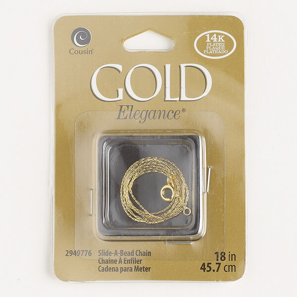 Chain, gold-plated copper, 0.7mm beading, 18 inches with springring clasp. Sold individually. image number 0