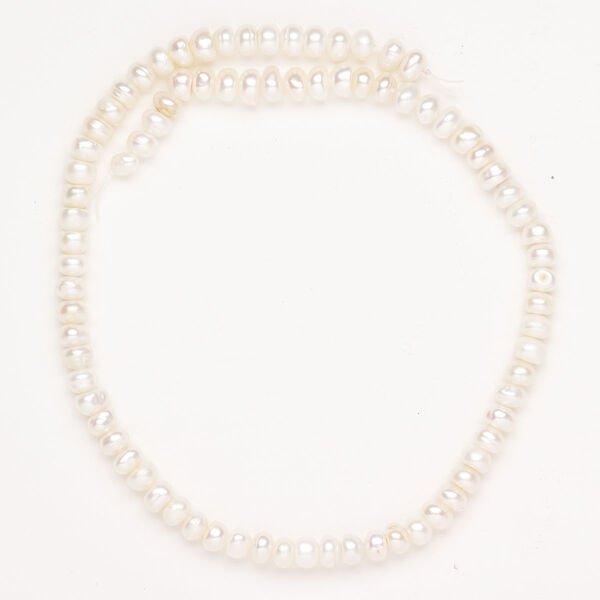Pearl cultured freshwater 1pk 5-6mm button, white 14 inch bleached image number 0