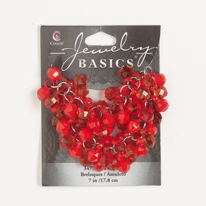 Component 1pkg1, steel and acrylic, red, 8mm faceted round drops, 7 inches.