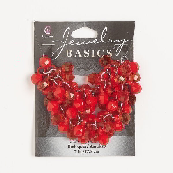 Component 1pkg1, steel and acrylic, red, 8mm faceted round drops, 7 inches. image number 0