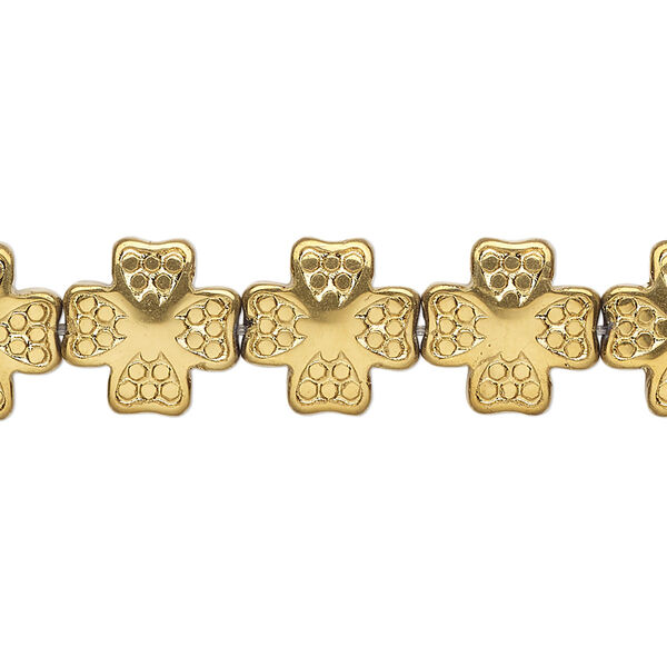 Bead, pressed glass, opaque light bronze, 12mm cross. Sold per 15-1/2" to 16" strand. image number 0