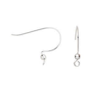Ear wire fishhook 1pkg2 sterling silver, 15.5mm / 3mm ball / perpendicular open loop, 22 gauge 1 pair