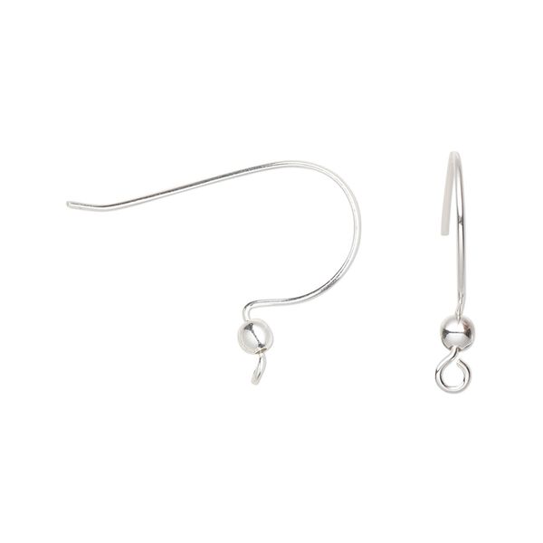 Ear wire fishhook 1pkg2 sterling silver, 15.5mm / 3mm ball / perpendicular open loop, 22 gauge 1 pair image number 0