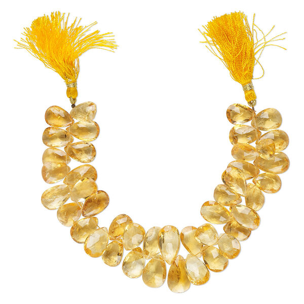 Bead, citrine (heated), light to medium, 12x9mm-24x14mm graduated hand-cut top-drilled faceted puffed teardrop, B grade, Mohs hardness 7. Sold per 8-inch strand, approximately 40 beads. image number 0