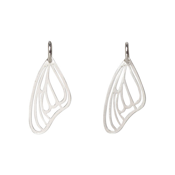 Charm, imitation rhodium-finished brass and steel, 20x10mm 2-sided butterfly wing with cutouts and jump ring. Sold per pkg of 8. image number 0