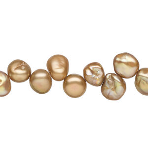 Freshwater pearl 1pkg1, top-drilled flat-sided potato, 14 inch light antique copper 6x6mm-10x8mm cultured