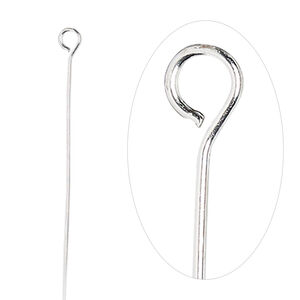 Eye pin, silver-plated brass, 2 inches, 24 gauge. Sold per pkg of 100.