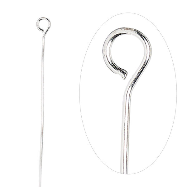 Eye pin, silver-plated brass, 2 inches, 24 gauge. Sold per pkg of 100. image number 0