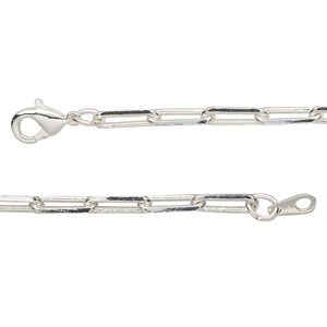 Chain 1pkg1 silver-plated paperclip, 3.3mm / lobster claw clasp, brass 16 inch