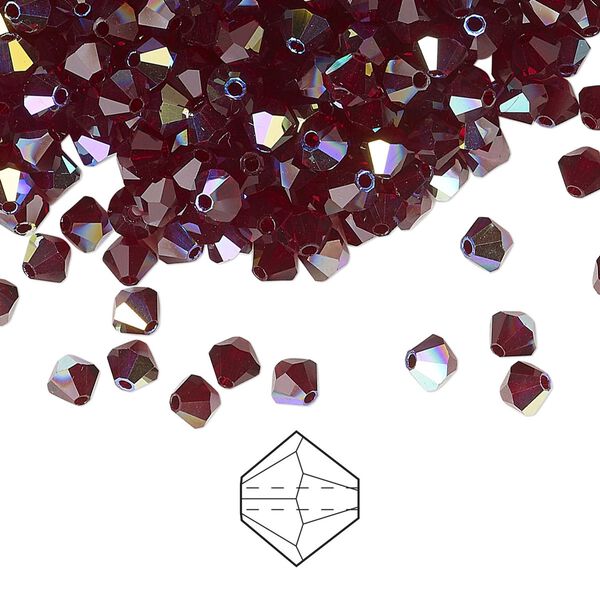 Bead 144pk garnet AB, Preciosa Czech crystal 4mm bicone image number 0
