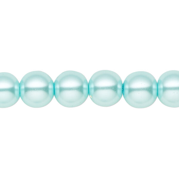 Bead, crystal pearl, aqua blue, 10mm round. Sold per pkg of (2) 15-1/2" to 16" strands, approximately 80 beads. image number 0