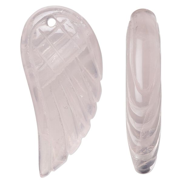 Rose quartz 1pkg1, hand-cut top-drilled 2-sided wing focal 38x18mm-40x19mm image number 0