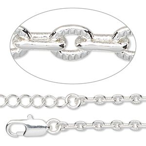 Chain 1pkg1 silver-plated cable, 3mm textured / lobster claw clasp, brass 36 inch