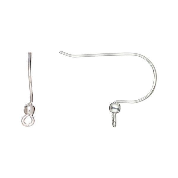 Ear wire, 5-micron premium silver-plated brass, 18mm fishhook with 2.5mm ball and perpendicular open loop, 21 gauge. Sold per pkg of 4 pairs. image number 0