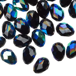 Bead Celestial Crystal® 1pkg40, 11X7.5mm-12X8mm teardrop / 66 facets, opaque black AB