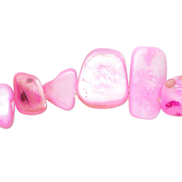 Bead, mother-of-pearl shell (dyed), bright pink, small to extra-large chip, Mohs hardness 3-1/2. Sold per 30-inch strand. image number 0
