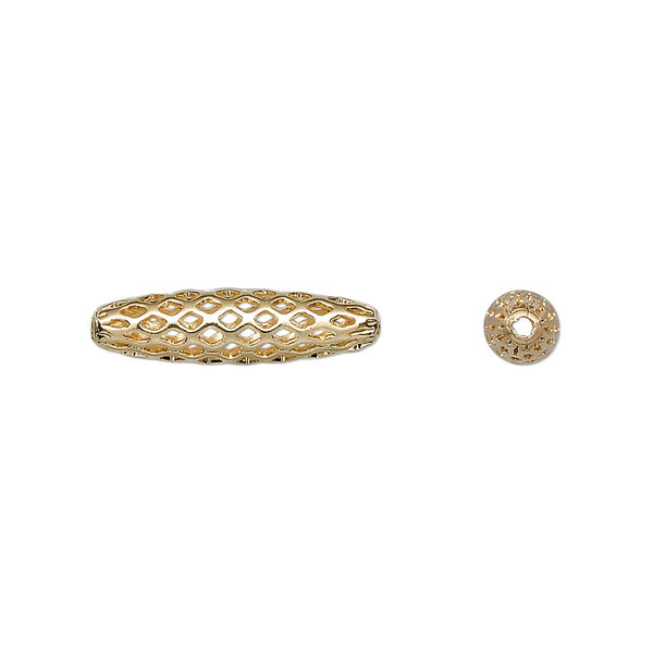 Bead, gold-plated brass, 19x5mm weave oval with cutouts. Sold per pkg of 100. image number 0