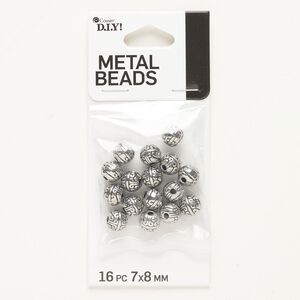 Bead, "pewter" (zinc-based alloy), pkg/16, antique silver finish, 8x7mm rondelle.