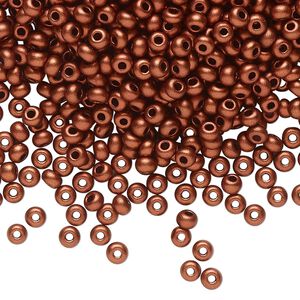 Seed bead, Preciosa Ornela Czech glass, pkg/50g, #8 rocaille, opaque soft dark copper metallic alabaster, (01750).