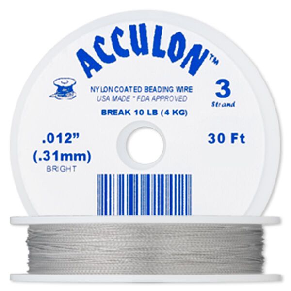 Beading wire, Acculon®, nylon-coated stainless steel, clear, 3 strand, 0.012-inch diameter. Sold per 30-foot spool. image number 0