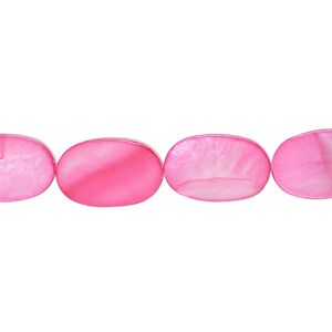 Bead, mother-of-pearl shell (dyed) 1pkg1, rose, 14x9mm-15x10mm flat oval, 15 inches.