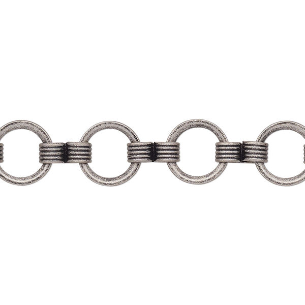 Chain, antique silver-plated brass, 8mm round. Sold per pkg of 5 feet. image number 0
