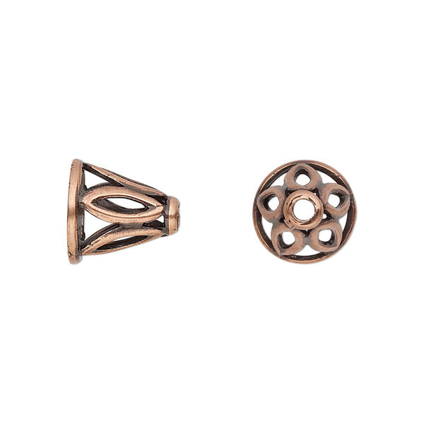 Cone, JBB Findings, antique copper-plated brass, 11x11mm with cutout marquise design, fits 8.5mm bead. Sold individually. image number 0