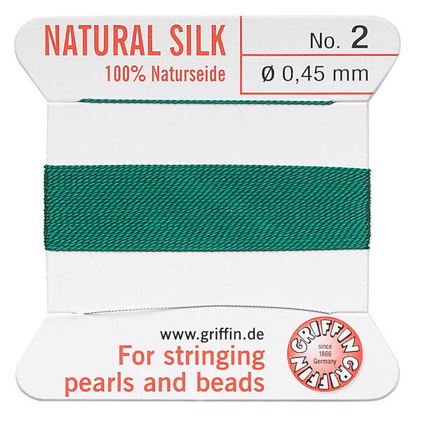 Thread, Griffin, silk, green, size #2. Sold per 2-meter card (approximately 78 inches). image number 0