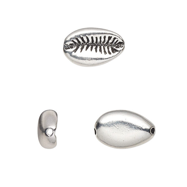 Bead, TierraCast®, antique silver-plated pewter (tin-based alloy), 14x9mm 3D cowrie shell. Sold per pkg of 20. image number 0
