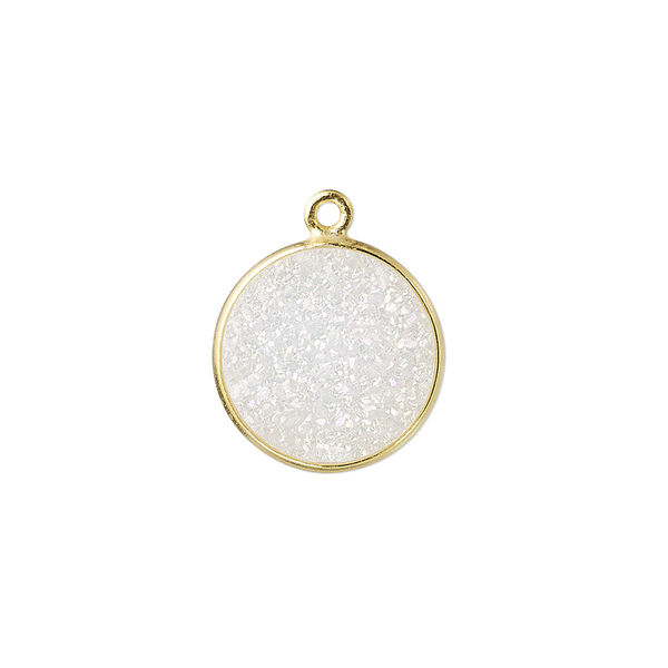 Druzy agate / sterling silver 1pkg1, electrocoated gold finished hand-cut flat round drop 15mm image number 0