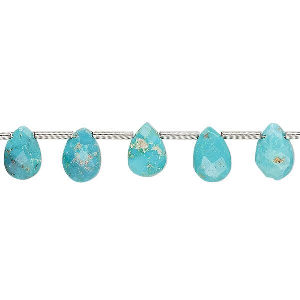 Imperial crown turquoise 1pkg20, hand-cut top-drilled faceted puffed teardrop bead natural C grade, 7x5mm-9x7mm image number 0