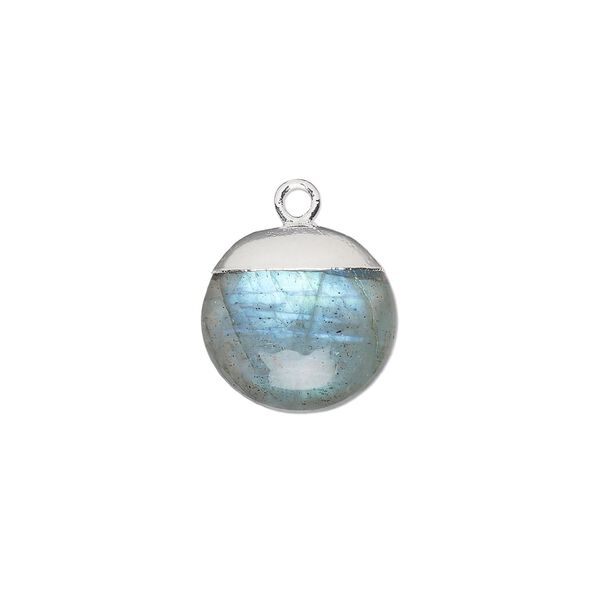 Labradorite / sterling silver 1pkg1, electroplated hand-cut puffed flat round drop natural 12mm image number 0
