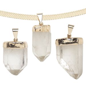 Quartz crystal / copper / brass 1pkg1, gold-plated hand-cut point pendant natural 23x14mm-38x20mm