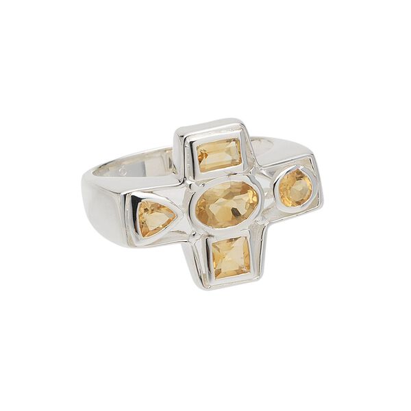Ring, sterling silver and faceted citrine (heated), 23x18mm cross, size 9. Sold individually. image number 0