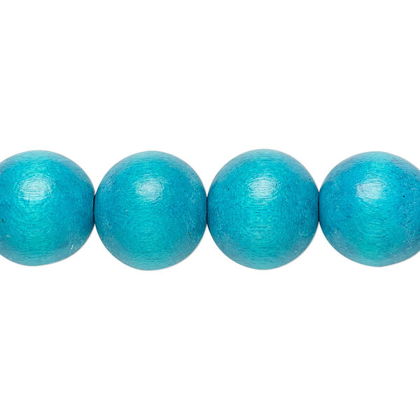 Bead, Taiwanese cheesewood (dyed / waxed), turquoise blue, 11-12mm round. Sold per pkg of (2) 15-1/2" to 16" strands. image number 0