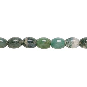 Moss agate 1pkg1, oval bead natural 15.5-16 inch 8x6mm