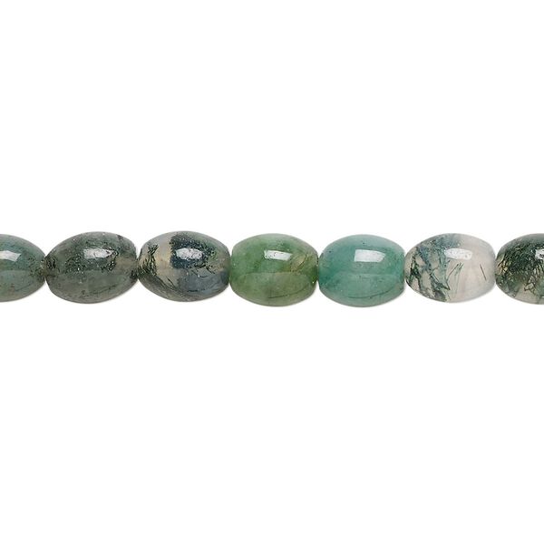 Moss agate 1pkg1, oval bead natural 15.5-16 inch 8x6mm image number 0