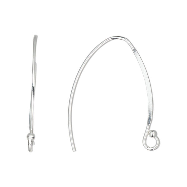 Ear wire, sterling silver, 28mm flat marquise with open loop, 19 gauge. Sold per pair. image number 0