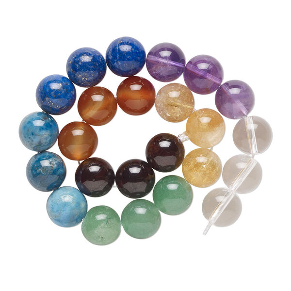Bead, multi-gemstone (natural/dyed/heated), 10mm round, C grade, Mohs hardness 5 to 7-1/2. Sold per 9-1/2-inch strand, approximately 20 beads. image number 0