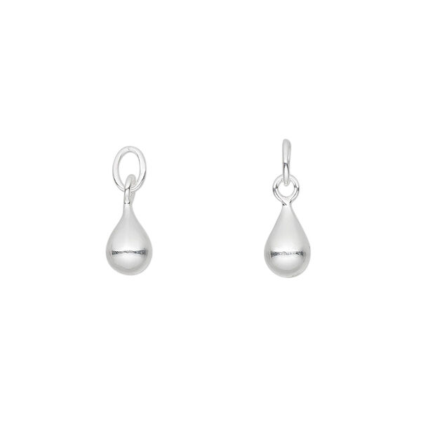 Drop, sterling silver, 8x5mm smooth teardrop and jump ring. Sold per pkg of 4. image number 0
