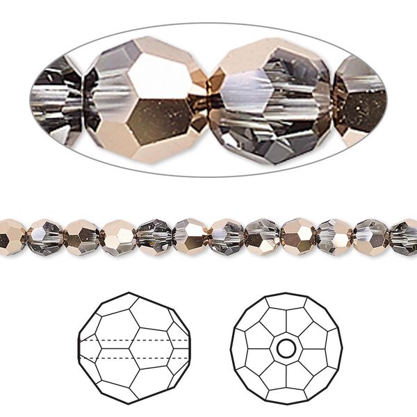 Bead 144pk crystal rose gold 18Kt gold-plated, Crystal Passions® 4mm round 5000 image number 0