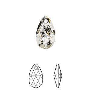 Drop 2pk crystal black patina, Crystal Passions® 16x9mm pendant pear 6106