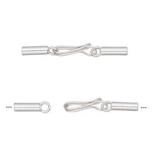 Clasp hook&eye 1pkg1 sterling silver, 30x3.5mm / fits 2mm cord, 1-strand
