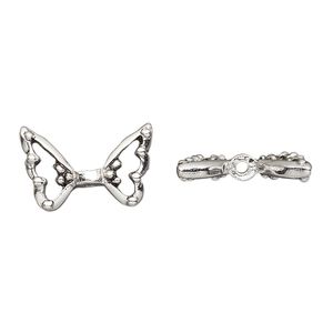 Bead, pewter (tin-based alloy), pkg/1, antique silver plate, 17.5x11mm open wing.