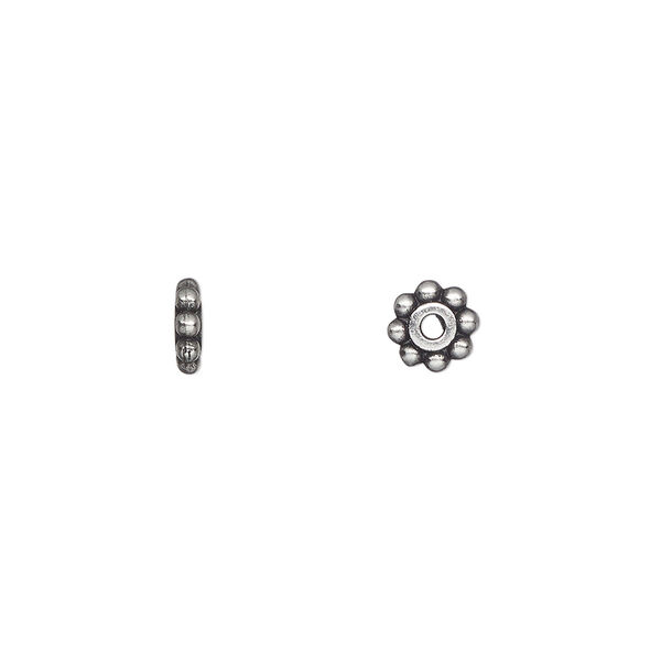 Bead, TierraCast®, pewter (tin-based alloy), 6x2mm beaded rondelle, 1mm inside diameter. Sold per pkg of 20. image number 0