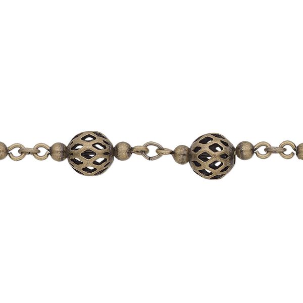 Chain, antique gold-plated brass, 6mm beaded filigree. Sold per pkg of 5 feet. image number 0