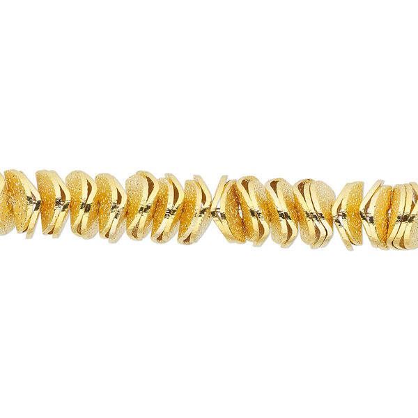 Bead, gold-finished brass, 6x2mm-8x2mm textured wavy rondelle. Sold per pkg of 30. image number 0