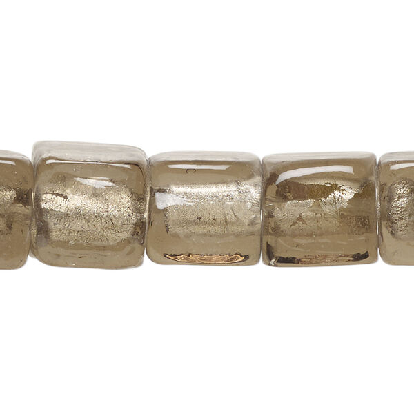 Bead, glass, opaque grey, 12mm cube with silver-colored foil. Sold per 8-inch strand, approximately 15 beads. image number 0