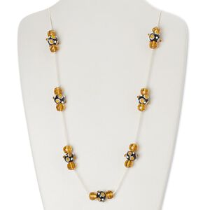 Necklace, glass / lampworked glass / waxed cotton cord, multicolored, 34-inch continuous loop. Sold individually.